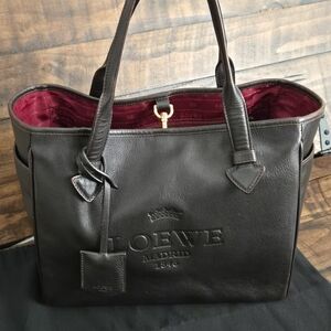 Loewe Heritage Y2K Tote Bag Logo  Leather Brown Red Interior Dust